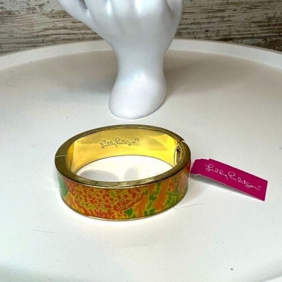 Lilly Pulitzer NWT Gold Tone Floral Hinged Bangle Bracelet - Picture 11 of 11